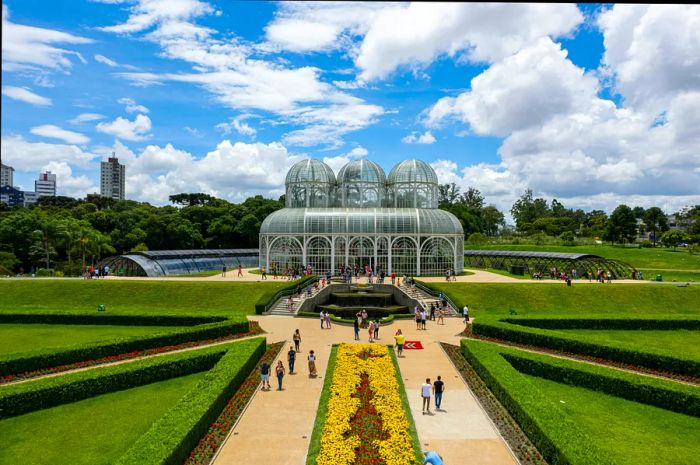 A bird's-eye view of the greenhouse at the Botanical Garden in Curitiba, Paraná, Brazil