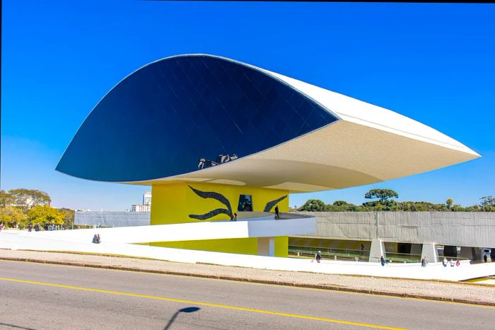 The eye-catching tower of Oscar Niemeyer Museum, Curitiba, Paraná, Brazil