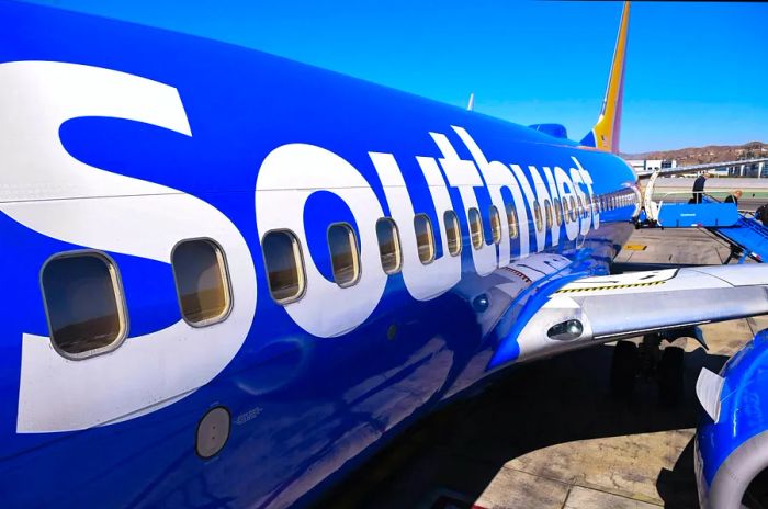 The side view of one of Southwest's Boeing 737 aircraft.