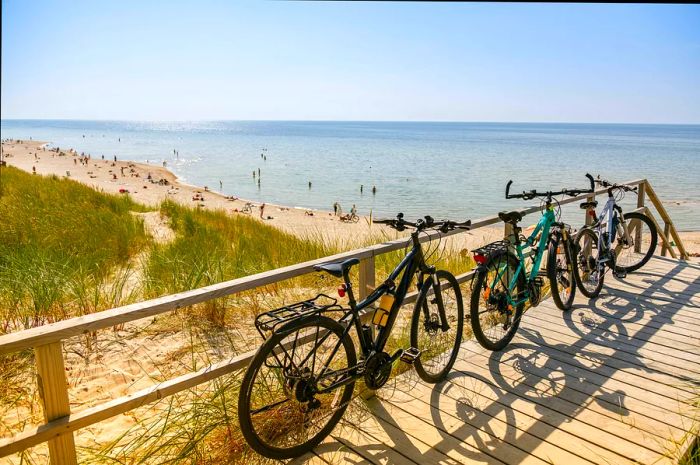 Bicycles parked by the beach on the Curonian Spit, Lithuania