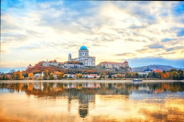 The Basilica of the Blessed Virgin Mary towering above the Danube in Hungary