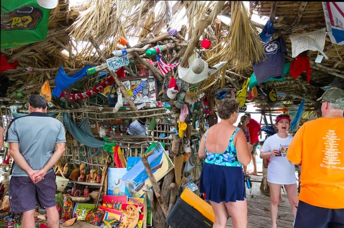 The interior view of Pelican Bar, located about a mile off the coast of Treasure Beach in Jamaica.