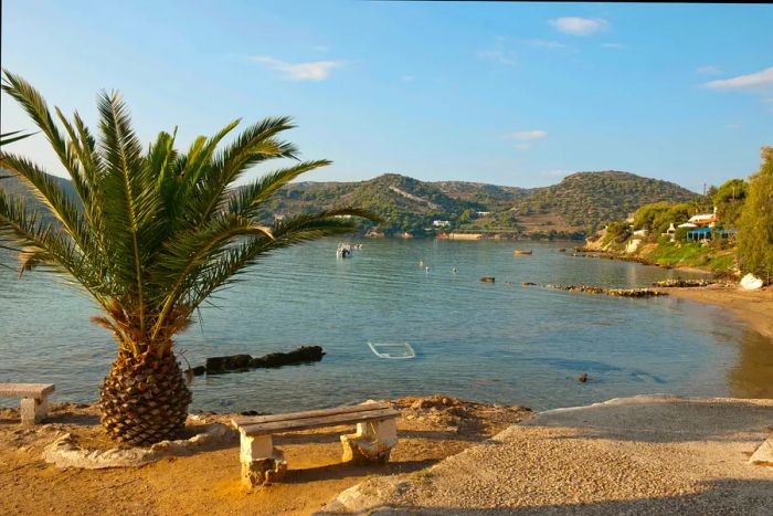 A serene view of Vravrona Beach in Athens