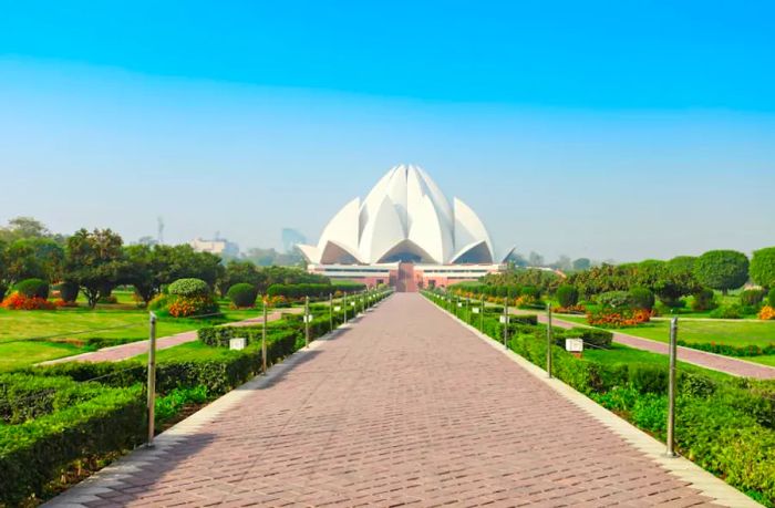 Pathway leading to the Lotus Temple (Bahai House of Worship) in New Delhi.