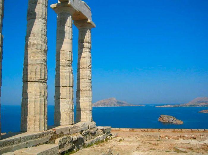 A scenic view of the Temple of Poseidon