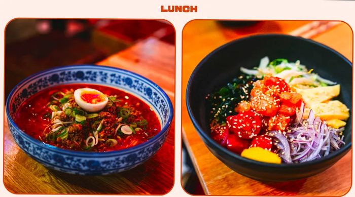 Two bowls of delicious ramen from Yokaloka Japanese restaurant in Madrid