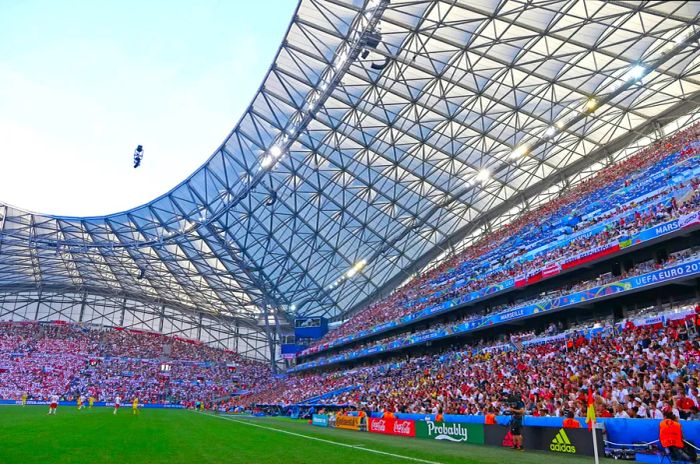 Stunning panoramic view of the Stade Velodrome (Orange Velodrome) during a UEFA EURO 2016 match.