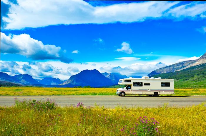 RV camper parked at Glacier National Park, Montana