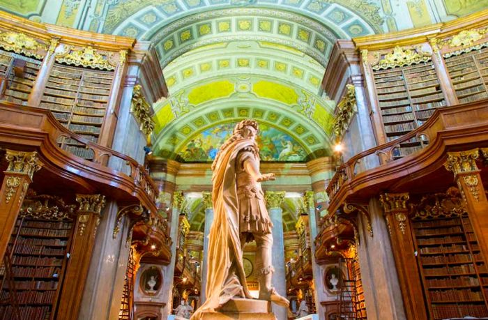 A sculpture within the State Hall of the Austrian National Library, Vienna, Austria