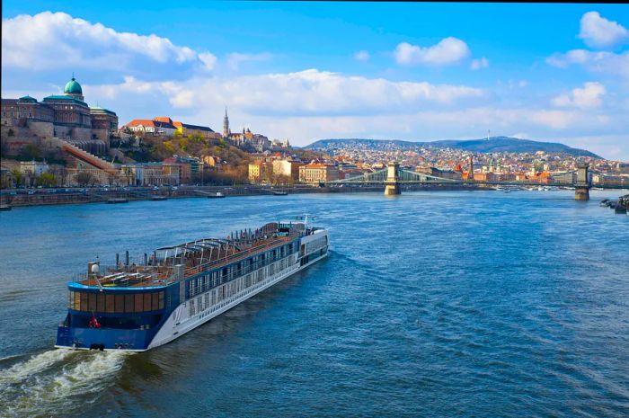 A ferry navigating the Danube in Budapest.