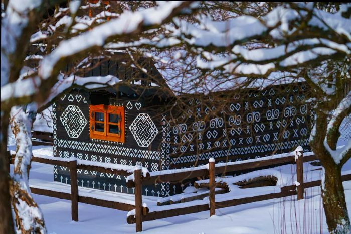 Traditional patterns grace the homes in Čičmany, Slovakia