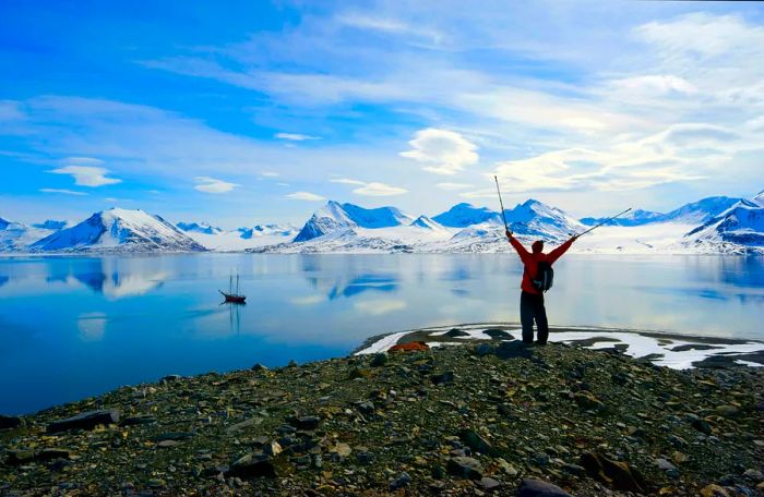 A hiker in the Spitsbergen Mountains, Svalbard