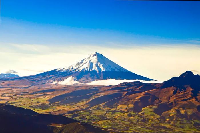 Aerial view of Cotopaxi volcano in Ecuador