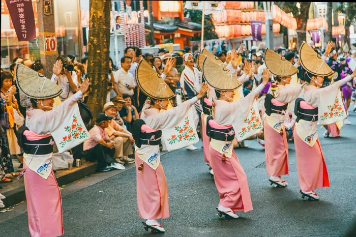 Dancers at the Awa Odori festival in Tokyo's Kagurazaka neighborhood, Japan