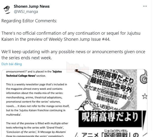 Shonen Jump Đã Phủ Nhận Tin Đồn Về Phần 2 Của Jujutsu Kaisen 2