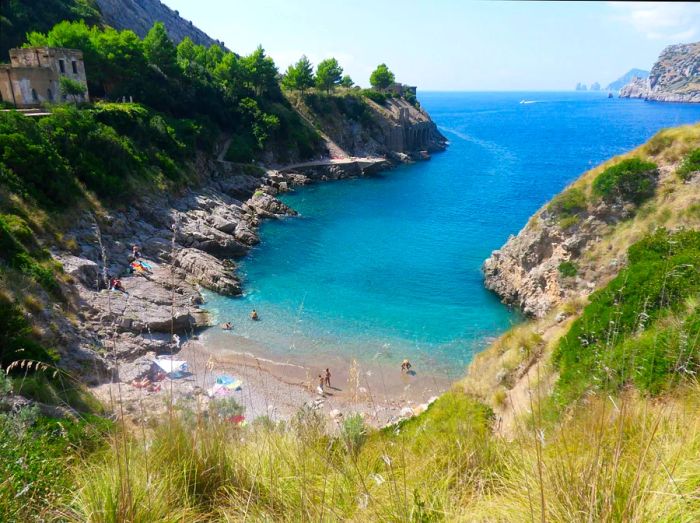 A glimpse of Baia di Ieranto beach, Massa Lubrense, Sorrento Peninsula, Campania, Italy