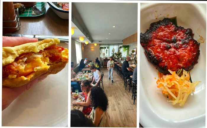 A restaurant showcasing two sandwich dishes