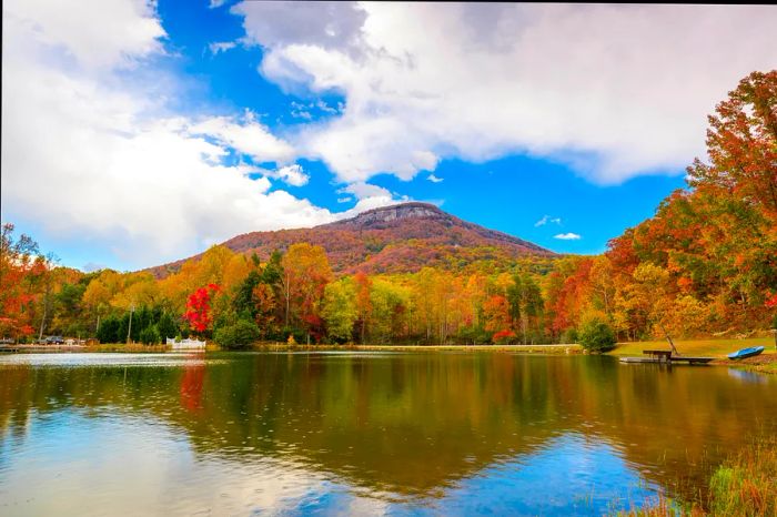 A picturesque lake at Yonah Mountain in autumn, Georgia, USA