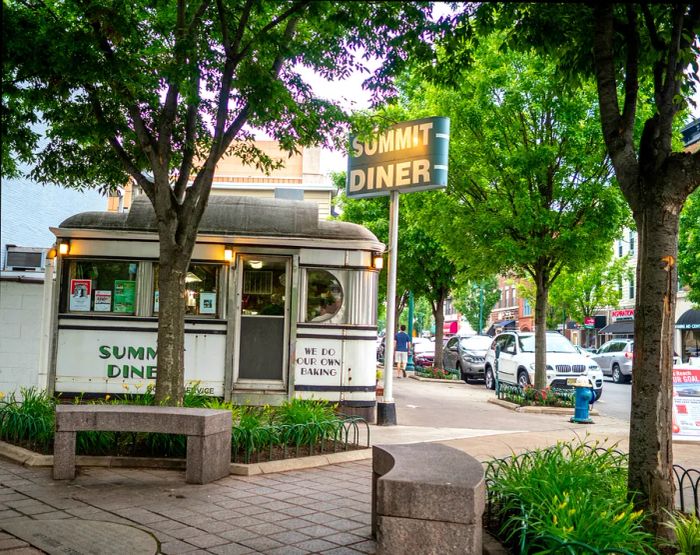 The exterior of a roadside diner resembling a railway car