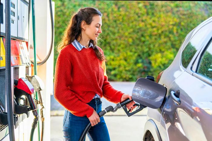 Filling up at a gas station