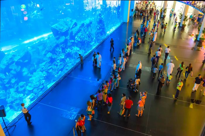 Aquarium located in the Dubai Mall, the largest shopping center in the world, Downtown Burj Dubai.