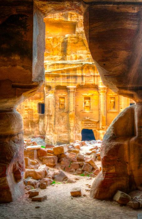 View of the Roman Soldier's tomb from the garden tomb in Petra, Jordan.