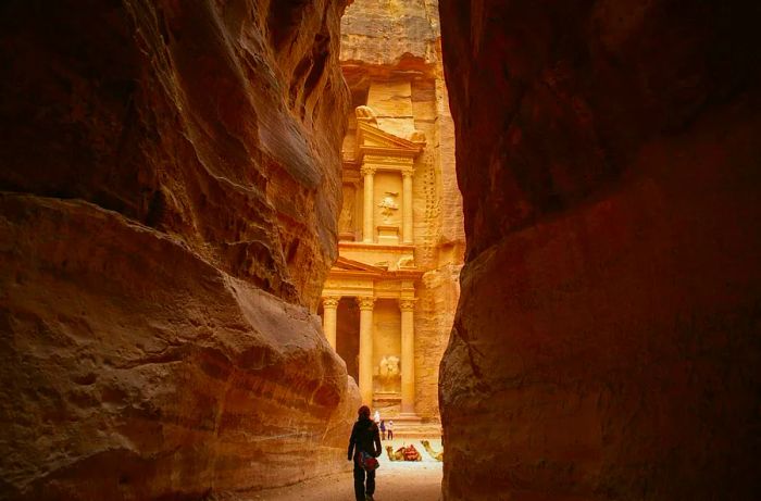 The Treasury as seen from the Siq in Petra, Jordan.