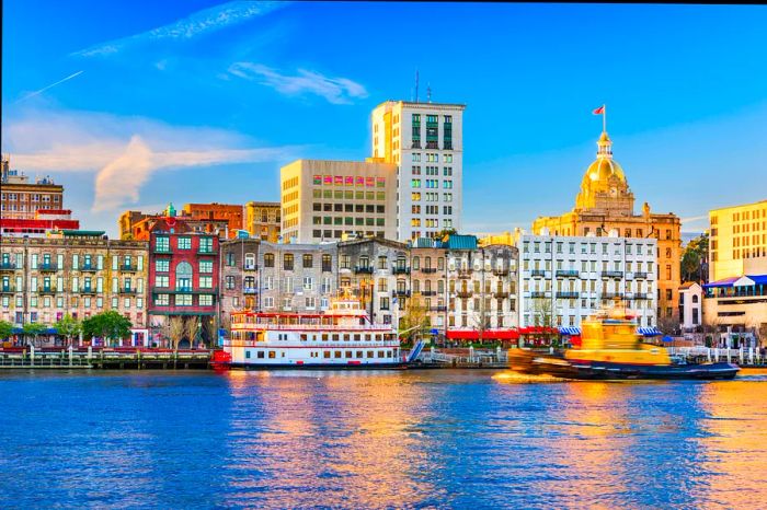 Savannah, Georgia, USA, showcasing its riverfront skyline.