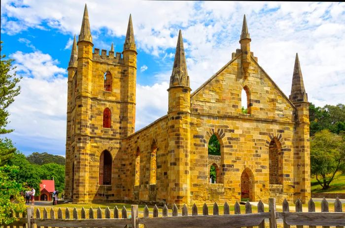 The Convict Church and St David's Anglican Church located at the Port Arthur Historic Site.