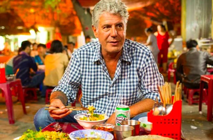 The late chef Anthony Bourdain enjoying a meal in Iran.