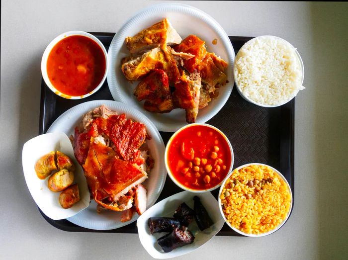 A platter of pork and other delights from the lechoneras in Guavate