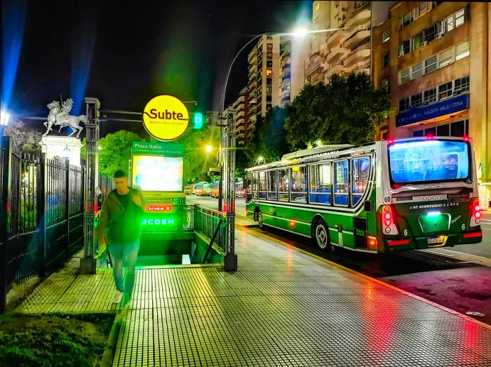 A man exits a Subte subway station in Buenos Aires