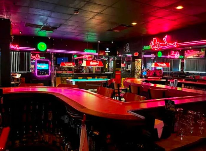 Inside view of Mac's Club Deuce, captured from behind the bar