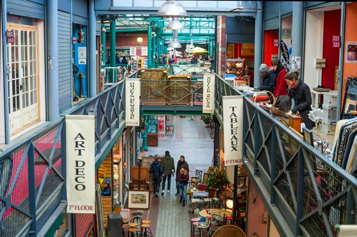 Stalls at the St-Ouen flea market (Porte de Clignancourt) in Paris.