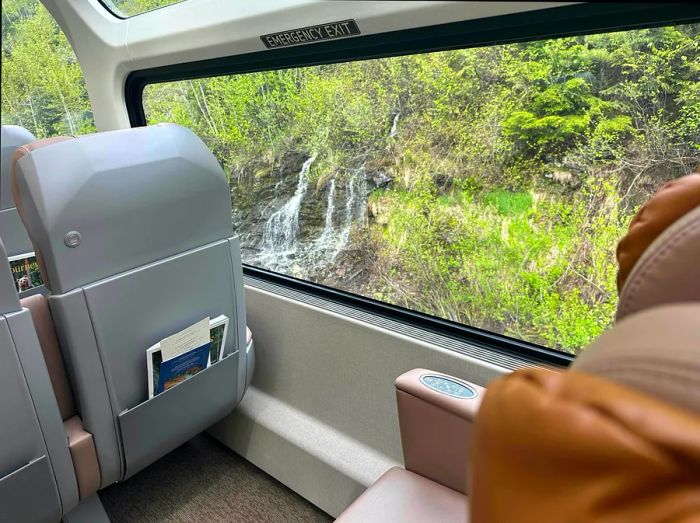 A waterfall beside the train tracks