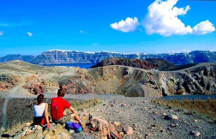 Nea Kameni's volcanic landscape.