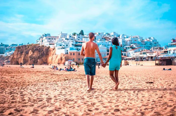 The picturesque beach of Albufeira in Algarve, Portugal