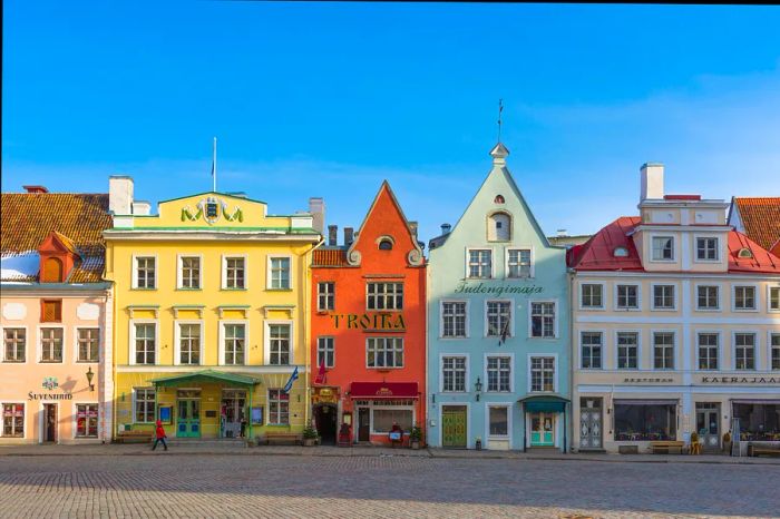 Historic architecture lines the public square in Tallinn's Old Town.