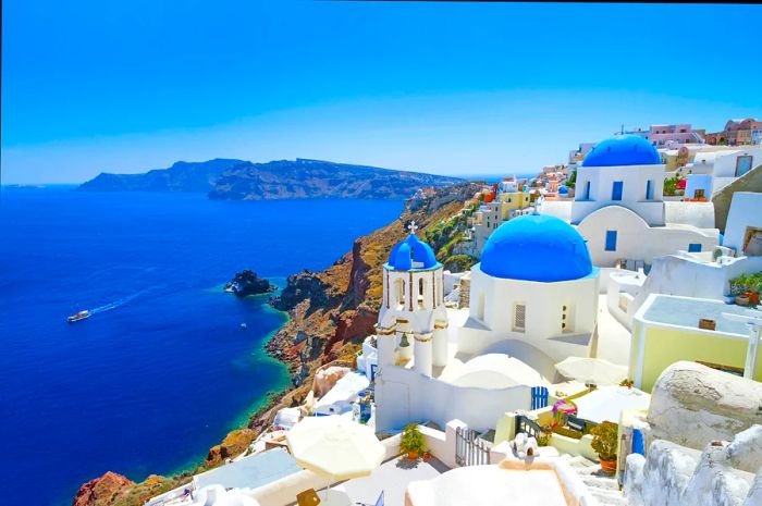 Aerial view of Oia village in Santorini