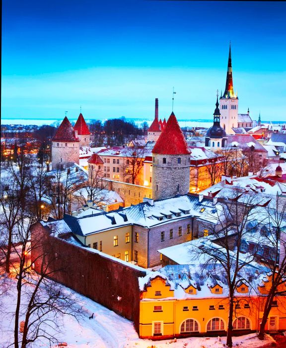 A layer of snow atop the rooftops in Tallinn's Old Town.