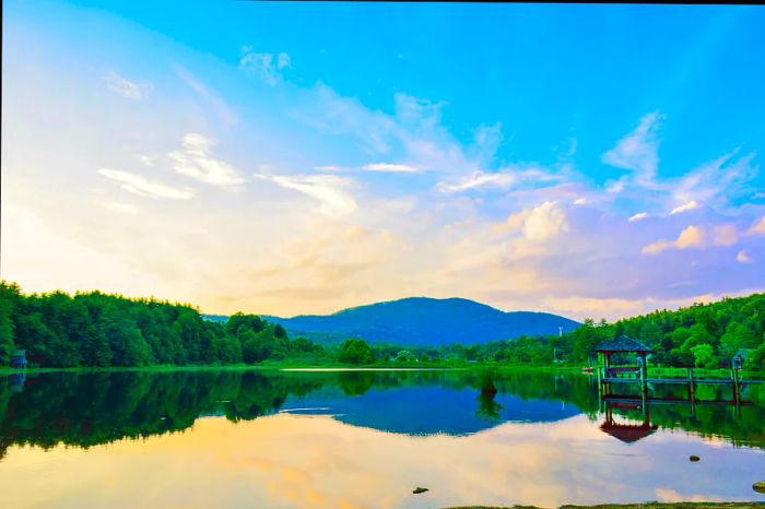 Soft light over Cashiers Lake in Cashiers, North Carolina