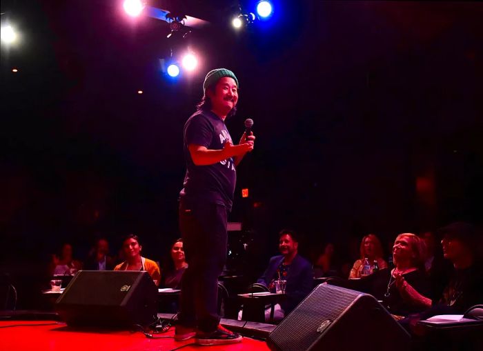 Bobby Lee takes the stage for stand-up at The Comedy Store, West Hollywood, California, USA