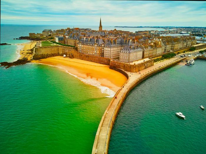 Aerial view of Saint-Malo Intra-Muros, Brittany, France