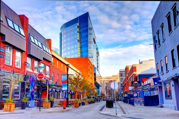 Argyle Street in Halifax, Nova Scotia, bustling with bars and eateries