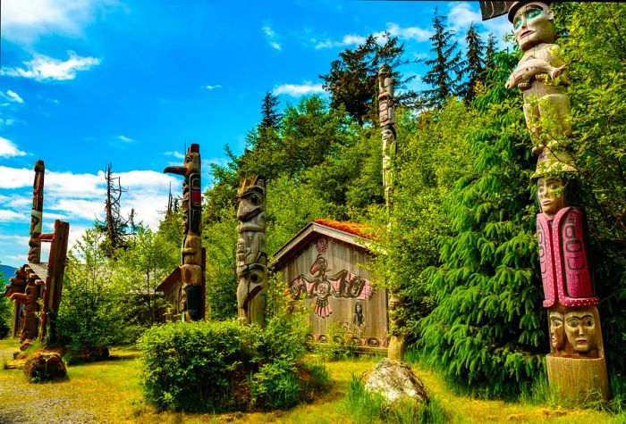 Native American totems on display at Totem Bight State Historic Site, Alaska