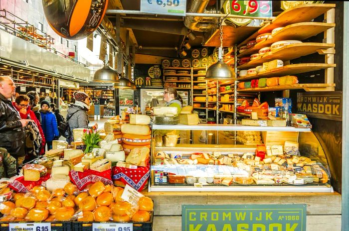 Cheese beautifully showcased inside Rotterdam's Markthal at the Binnenrotte.