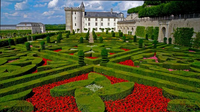 Hedge trimming in the gardens of Château de Villandry.