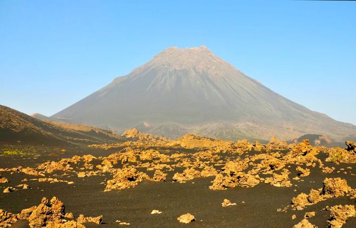 The island of Fogo showcases a surreal volcanic landscape, part of Cabo Verde's natural beauty.