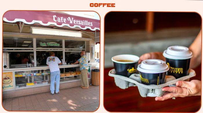 L: coffee window at Versailles; R: Panther Coffee