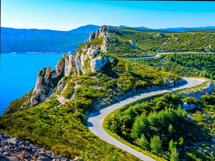 Aerial view of Route des crêtes, Cassis in France